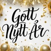 Vacker dekorerad nyårskort där det står Gott nytt år